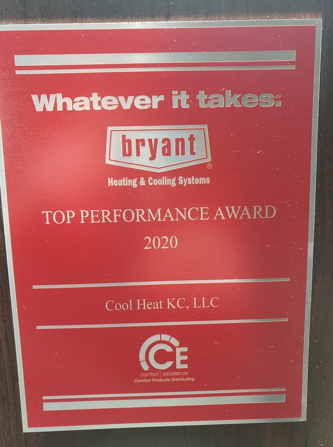 Top Performance Award 2020 Cool Heat KC, LLC